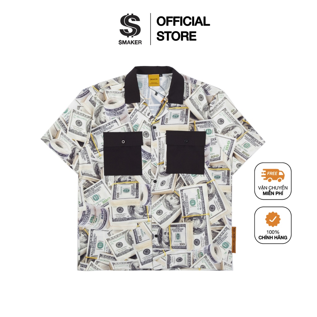 Áo sơ mi tay ngắn nam nữ Unisex vải lụa, local brand chính hãng, in hình t.iền đô la - "CASH M.ONEY" SHIRT
