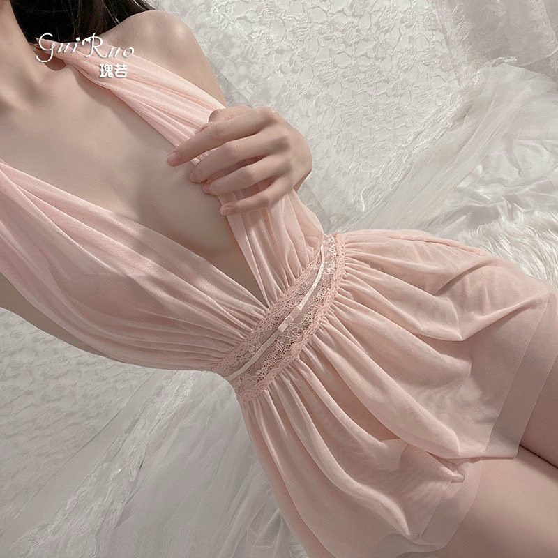 Đầm ngủ sexy gợi cảm váy mặc nhà hở lưng phối ren tặng kèm quần chíp lọt khe