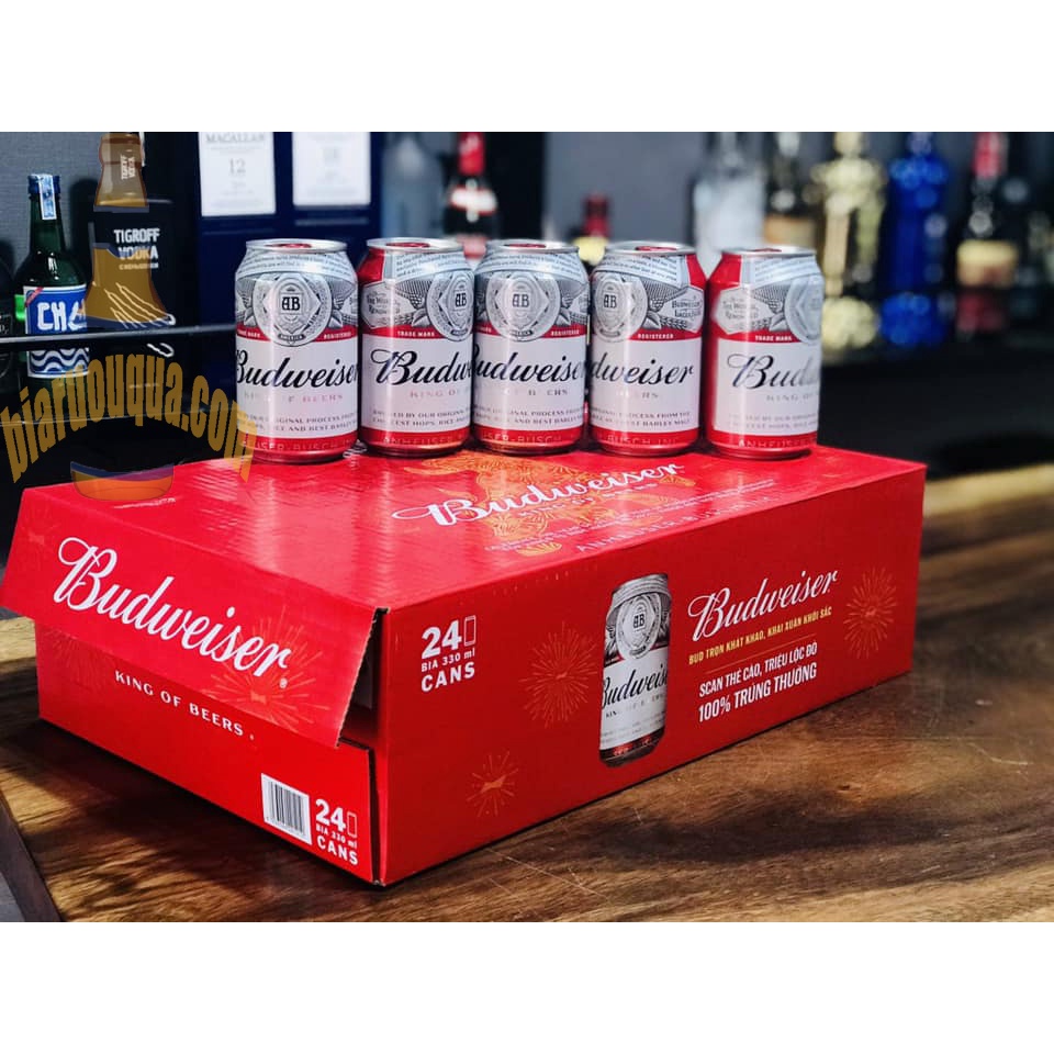 Thùng bia Budweiser 330ml x 24 lon tặng kèm ly bia | Chính hãng