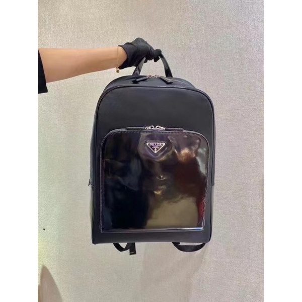 Balo thời trang unisex thương hiệu Prada da thật cao cấp phối vải chống nước hàng vip 1-1