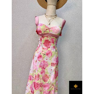 VÁY HOA SUÔNG 2 DÂY CÚP NGỰC NẸP CORSET CHIẾT EO XẺ TÀ SIÊU XINH