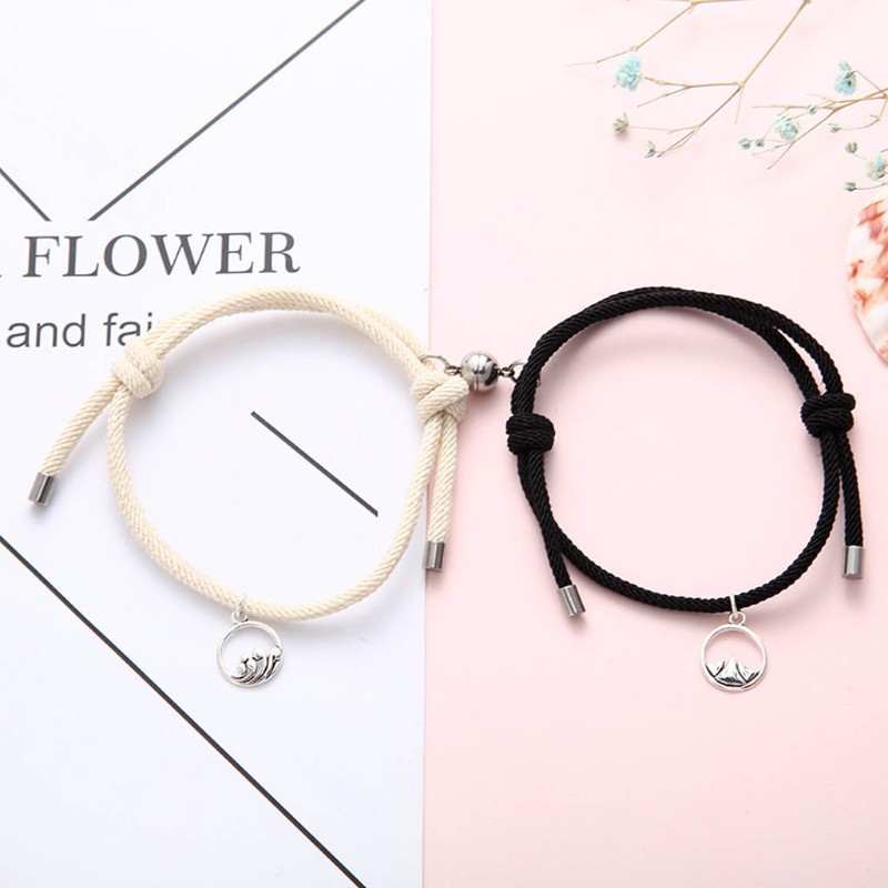 Set 2 Vòng Tay Bện Dây Có Nam Châm Cho Cặp Đôi Thiết Kế Xinh Xắn