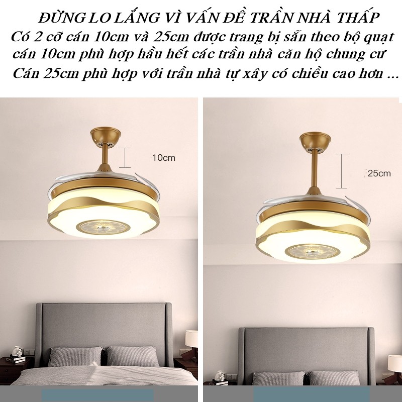 Quạt Trần Đèn Cánh Cụp Xòe Đèn Led 3 Chế Độ Sáng,Động Cơ DC Tiết Kiệm Điện,Có Điều Khiển Từ Xa 6 Tốc Độ Gió