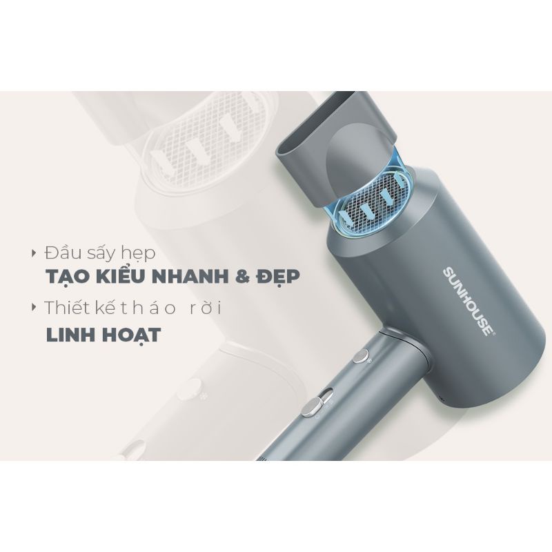 Máy sấy tóc SHD2315 công suất 2000W SUNHOUSE 2 màu xanh và xám 3 tốc độ gió sấy khô tạo kiểu nhanh chóng