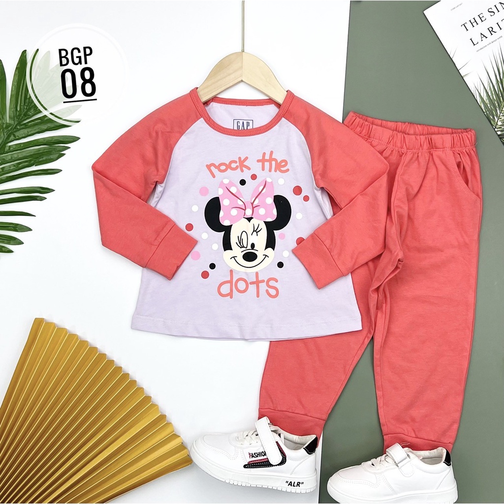 Bộ dài thun bé gái Bigbaby, chất liệu thun cotton mềm mát họa tiết đáng yêu tay raplan cho bé 1-10t