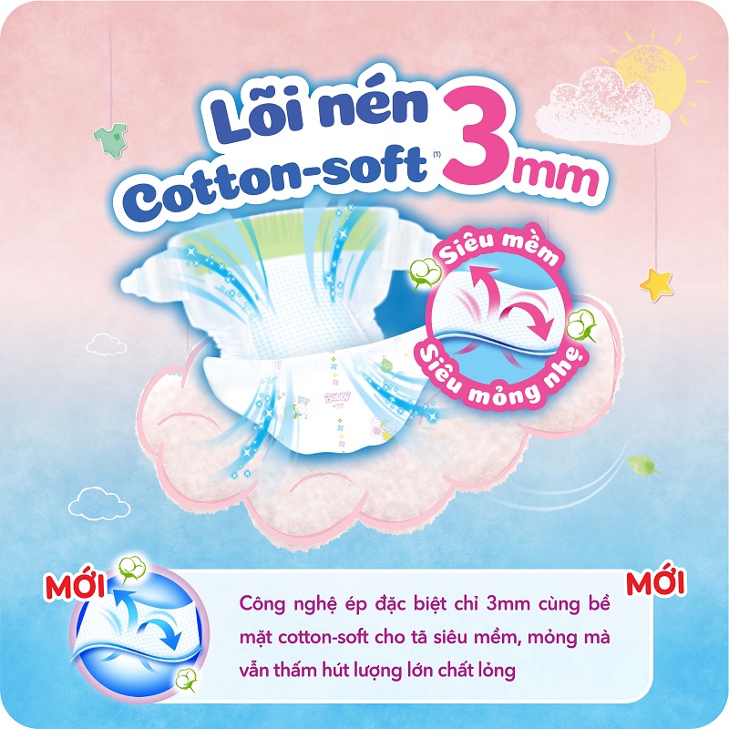 Tã dán sơ sinh Bobby S80 mới- Lõi nén cotton-soft 3mm