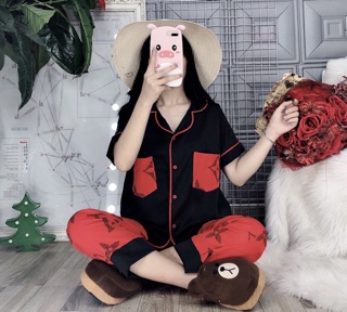 Pijama lụa phối tay ngắn quần dài