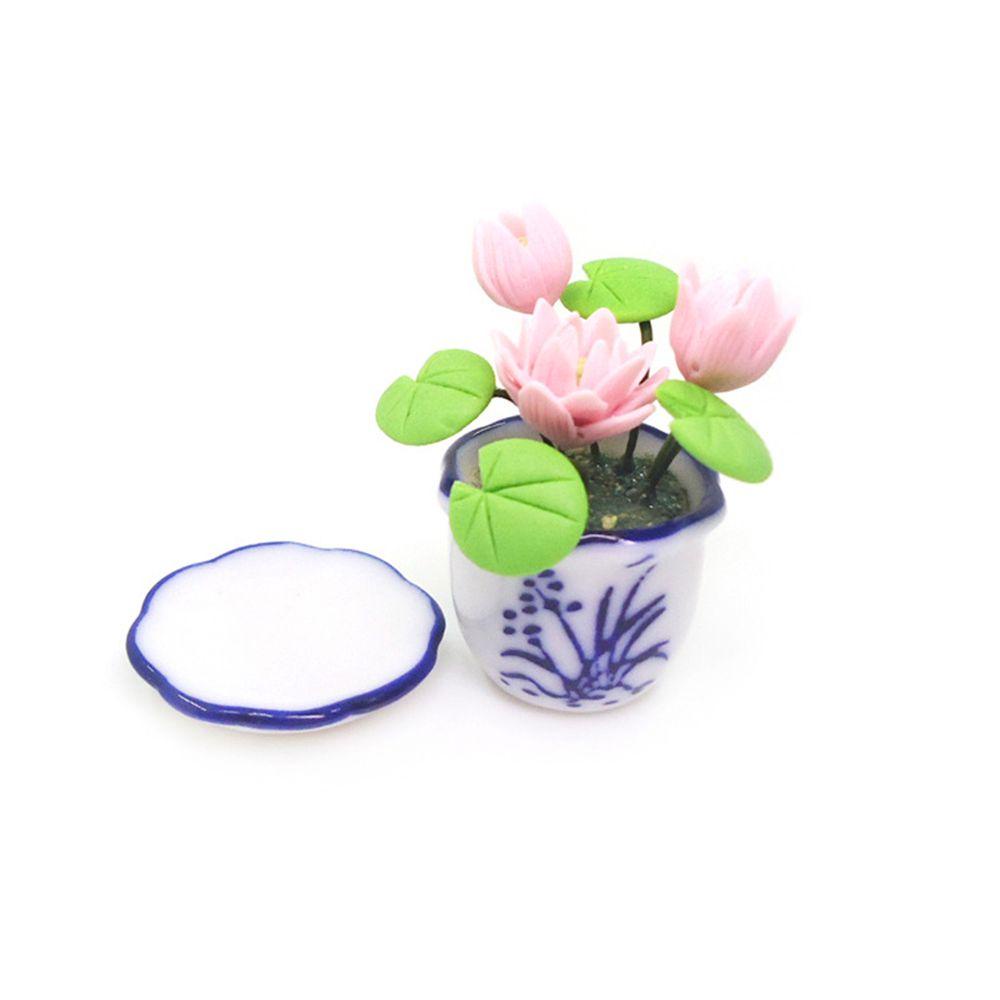 1 Bộ Chậu Hoa Sen Màu Hồng Tỉ Lệ 1: 12 Trang Trí Nhà Búp Bê