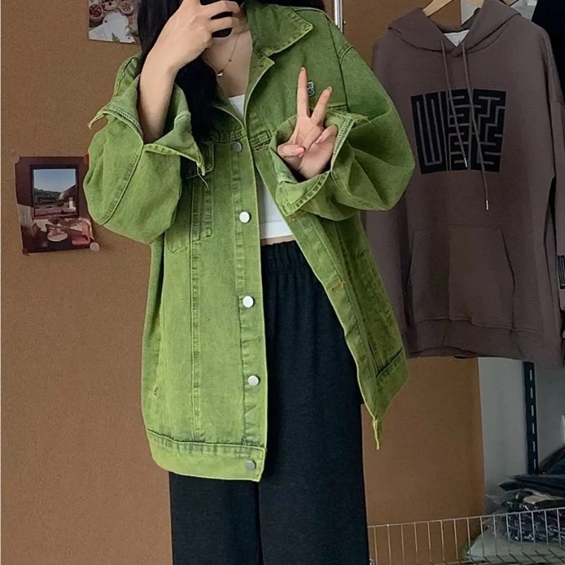 Áo Khoác Denim Dáng Rộng Thời Trang Mùa Thu Cá Tính Cho Nữ