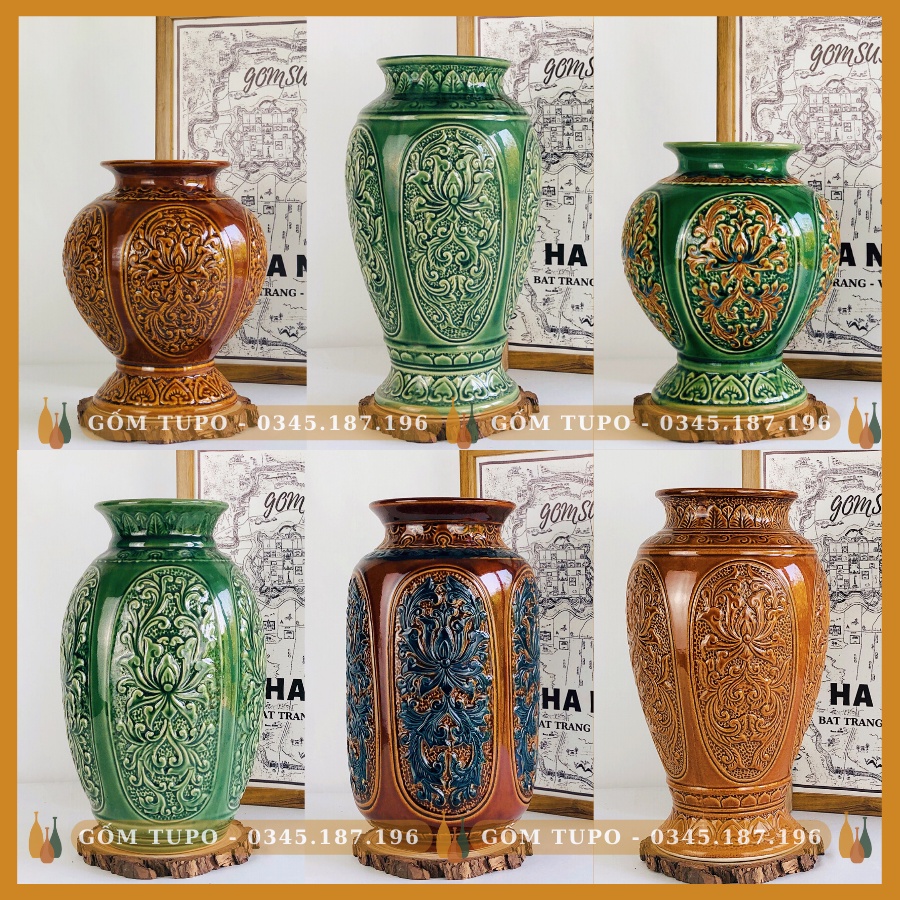 Bình Gốm Vân Nổi Mẫu Mới, Gốm TUPO, Dòng Men Cổ, Lọ Hoa Gốm Sứ Bát Tràng, Decor , Trang Trí