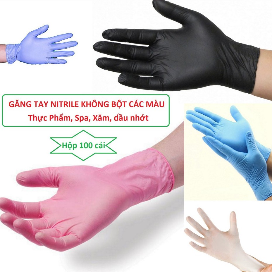 (50-100 cái)Găng tay y tế không bột màu đen | màu xanh hộp