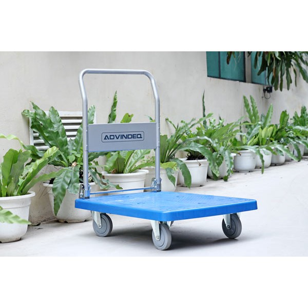 Xe đẩy hàng 4 bánh gấp gọn sàn nhựa chịu lực ADVINDEQ PT-300 (tải trọng 300kg) bánh xe cao su 125mm, xe kéo hàng gấp gọn