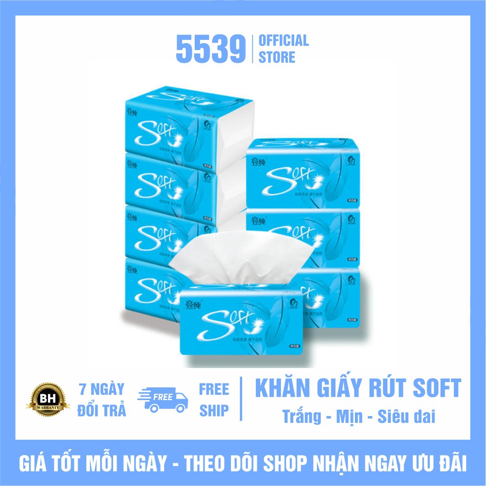 Khăn giấy rút ⚡️ FREESHIP ⚡️ Combo 6 gói khăn giấy rút 4 lớp Soft siêu dai, trắng mịn 220 tờ 1 gói - Shop 5539