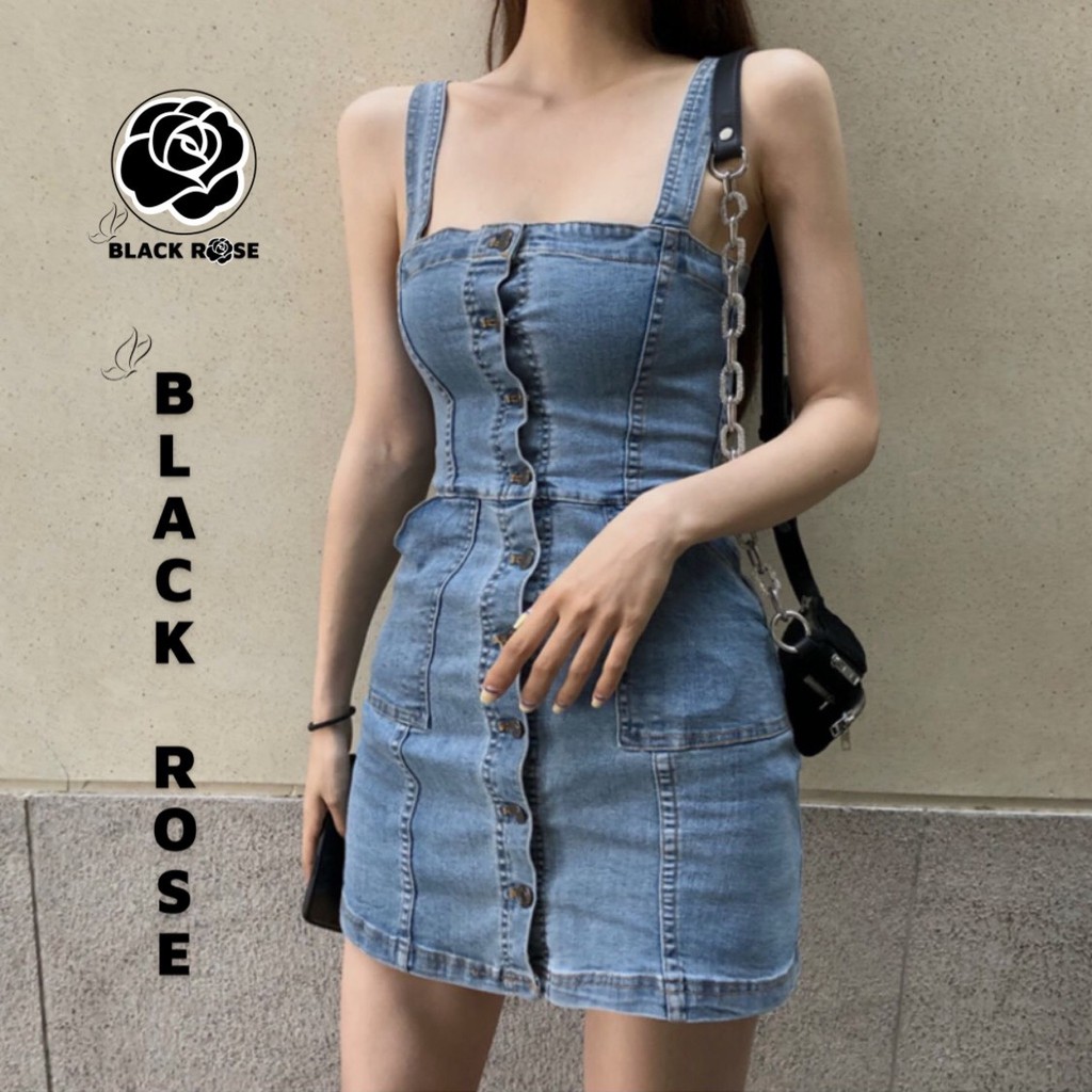 Váy Jean Nữ Xanh Cao Cấp Chữ A BLACK ROSE Váy Đầm Jean Bò Rin Nữ 2 Dây Phong Cách Hàn Quốc - TẤM BOUTIQUE