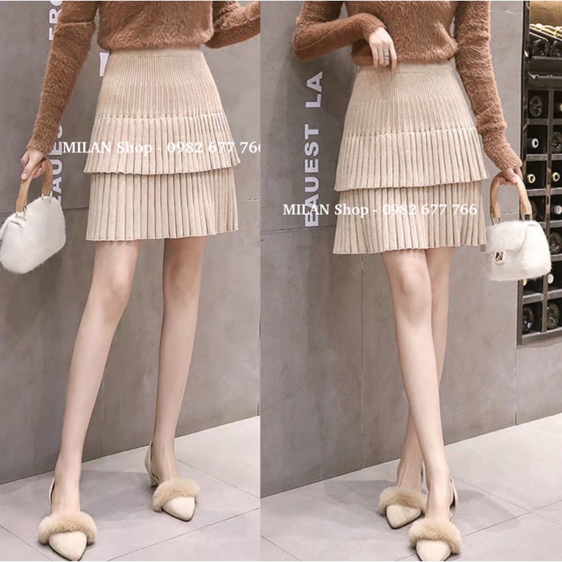 Chân váy len xếp ly ngắn đến gối 2 kiểu hot | BigBuy360 - bigbuy360.vn