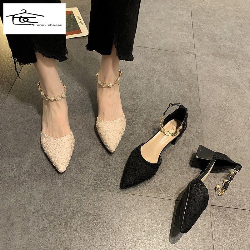 Bán Chạy ~ Giày Sandal Cao Gót Dày Dặn Thanh Lịch Bốn Mùa Có Khóa Cài