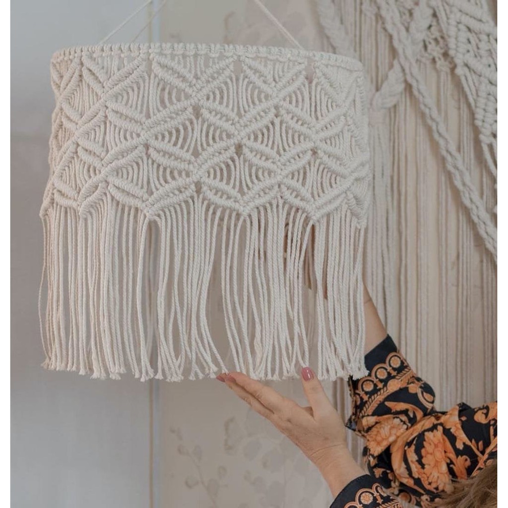 Đèn trần vintage boho trang trí macrame đường kính 30cm không kèm bóng E27 | Macrame Lamp