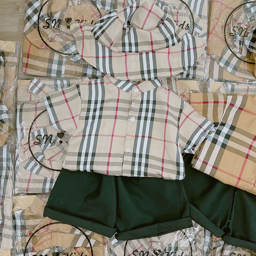 Bộ Quần Áo Trẻ Em Cộc Tay BBR TẶNG MŨ Vải Coton Sang Chảnh Cho Bé Trai - Bé Gái Từ 7-19kg