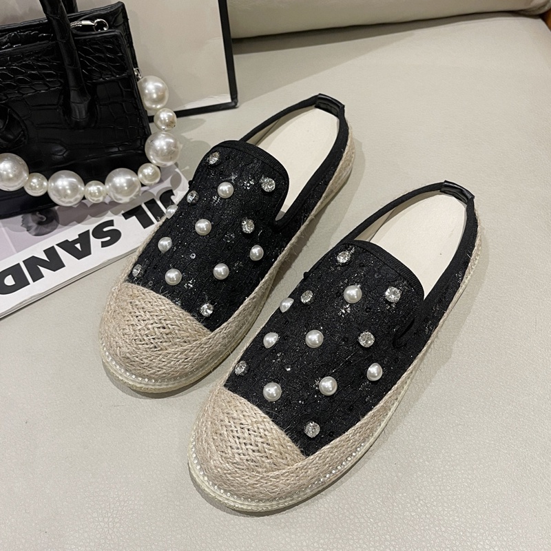 Dép bít mũi IELGY đế thấp đính đá hình hoa xinh xắn cho nữ