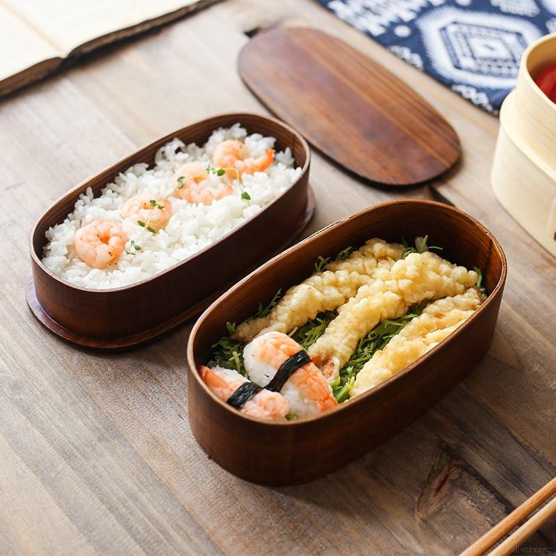 Double-layer retro Japanese bento box high-value wooden partition net red high-end picnic spring outing sushi vegetable salad