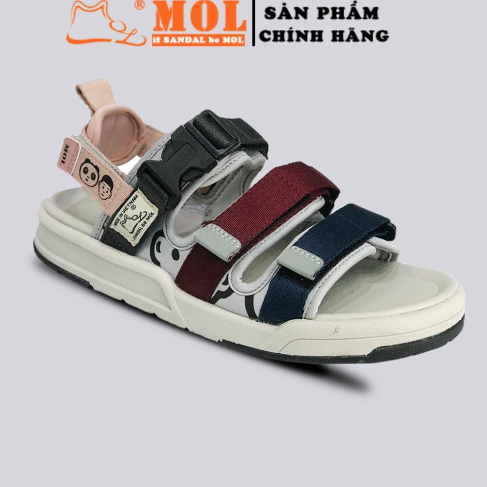 PO Giày sandal nam nữ 3 quai ngang vải dù in họa tiết có quai hậu tháo rời hiệu MOL mang đi học du lịch MS1801B