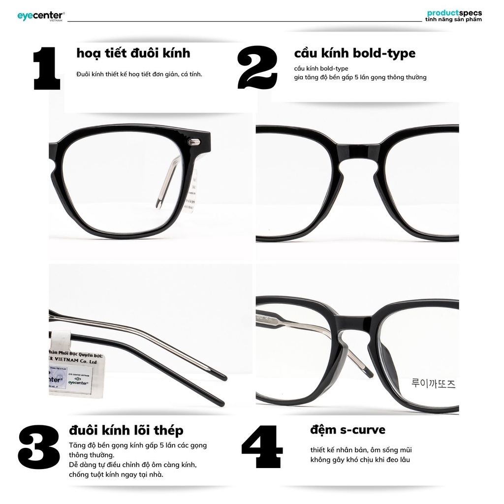 Gọng kính cận nam nữ A52S chính hãng DENNIS by EYECENTER nhập khẩu Eye Center Vietnam