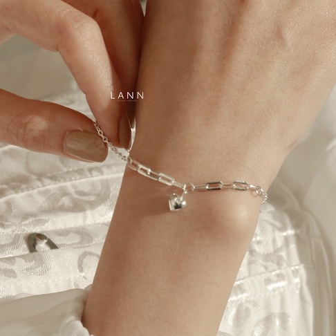 Lắc tay dây xích vuông mix treo bi tròn BẠC S925 LANN B139 phong cách Hàn Quốc, thanh lịch, tối giản