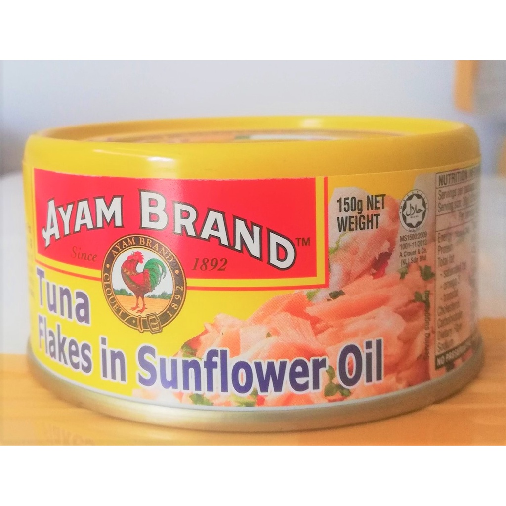 [Hộp tròn 150g] [FLAKES - MÀU VÀNG] CÁ NGỪ XÉ NGÂM DẦU HƯỚNG DƯƠNG [Thailand] AYAM Tuna Flakes In Sunflower Oil (halal)