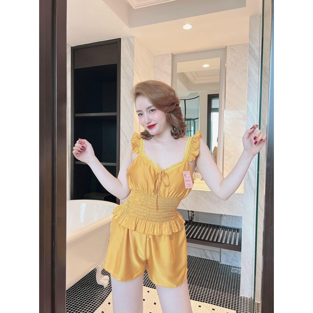 Đồ ngủ 2 dây, đồ bộ mặc nhà tay cánh tiên, bo eo sexy [DN70]