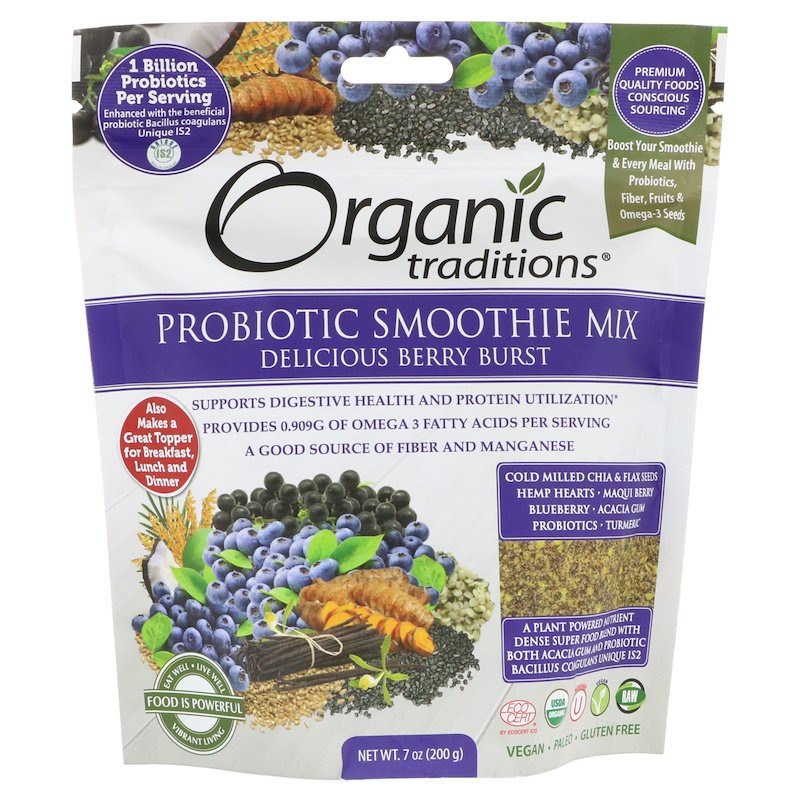 Bột lợi khuẩn sinh tố hữu cơ Probiotic Smoothie Mix, Berry Burst Organic Traditions 200g