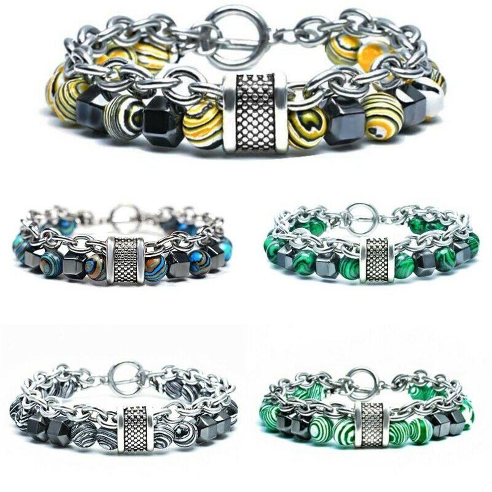 ❦ME❦ Fashion Tigers Eye Wristband Jewelry Malachite Bracelet Obsidians Bracelets Mens Stress Relief Bangles Hip Hop 8mm Beads Chain