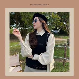 Áo gile len cổ tròn happyhahahastudio Ha02