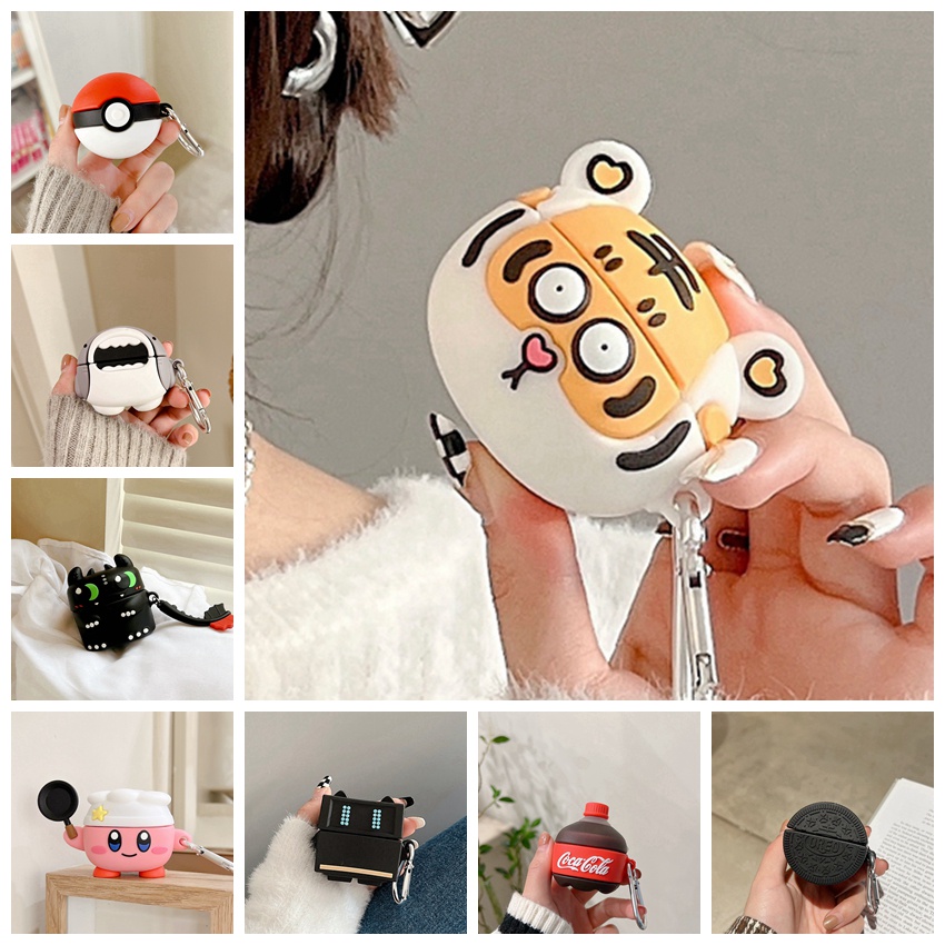 Vỏ Bảo Vệ Hộp Sạc Tai Nghe Baseus Encok WM01 Hình Cá Mập Kirby 3D Chống Rơi Kèm Móc