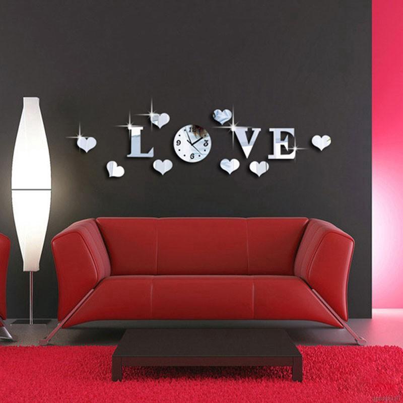 Đồng hồ treo tường Acrylic mặt gương kiểu chữ &quot;LOVE&quot; 3D