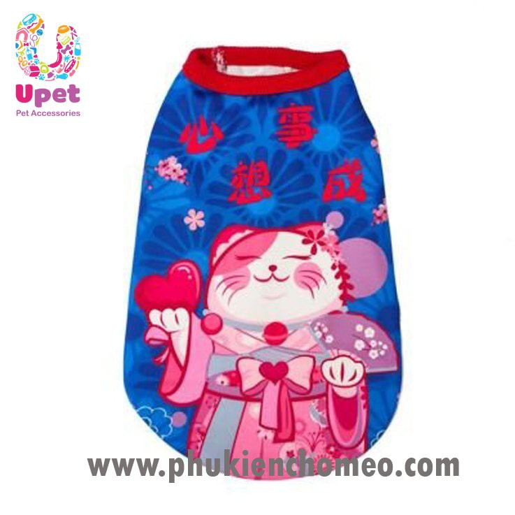 Áo 3 lỗ cho chó mèo thú cưng hình mèo chúc tết, có lót bông mịn bên trong giúp thú cưng ấm áp và thời trang