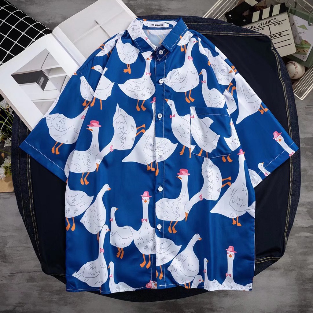 Áo Sơ Mi Tay Ngắn Dáng Rộng Thoáng Khí In Họa Tiết Hoạt Hình Phong Cách Hàn Quốc Thời Trang Mùa Hè Cho Nam