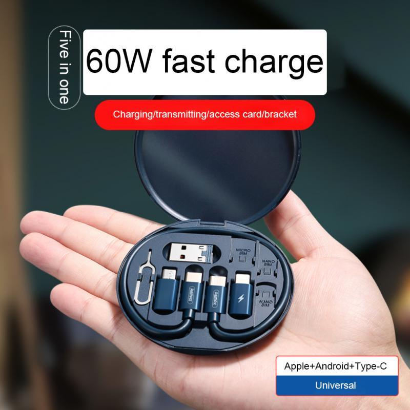 Dây Cáp Sạc Nhanh 5 Trong 1 60w Đa Năng Có Ngăn Đựng Thẻ Tiện Dụng