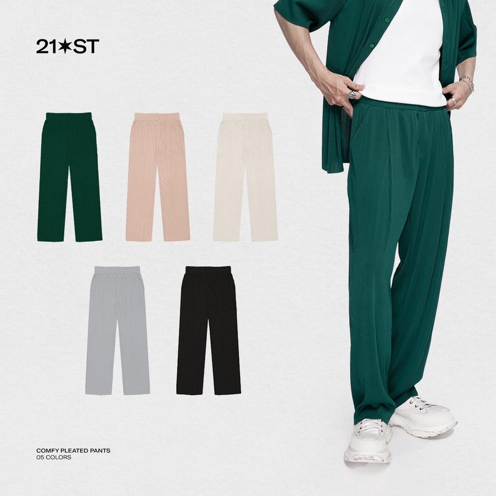 Quần dài ống suông hiệu ứng xếp ly 5 màu 21ST URBAN Comfy Pleated