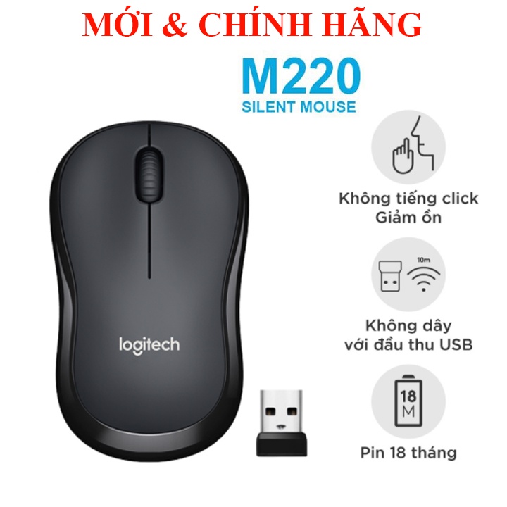 Chuột không dây Logitech M330, M220 (Model 2021) Silent giảm 90% tiếng ồn