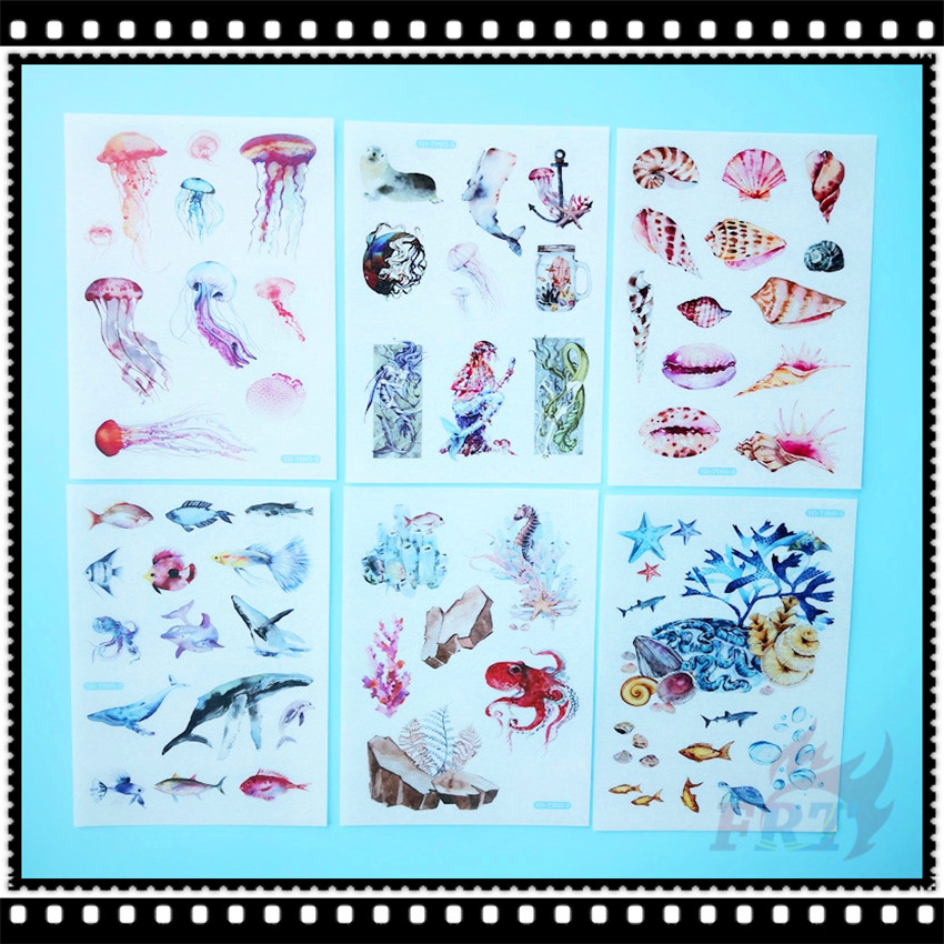 ❀ Hình Dán Thế Giới Biển Washi ❀ Set 6 Tấm Sticker Dán Trang Trí Thời Trang