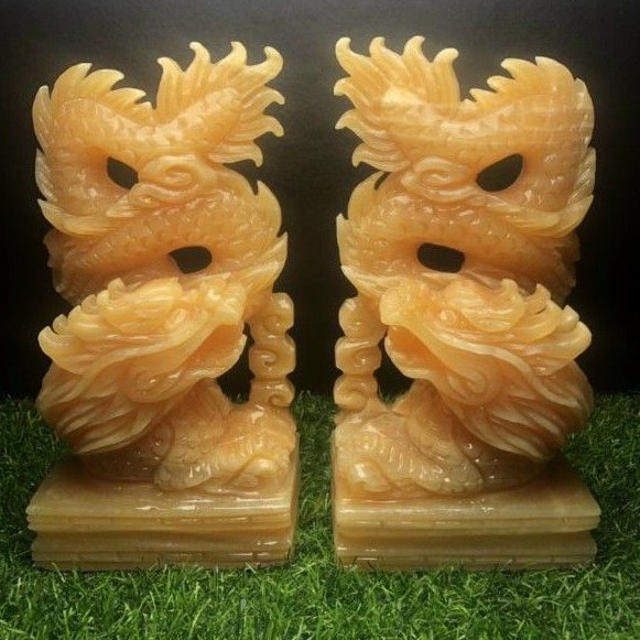 Cặp Rồng Đá Ngọc Hoàng Long & Ngọc Xanh Onyx cao 15cm và cao 20cm