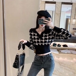 【ZHELIHANGFEI】Áo Sweater Dệt Kim Cổ POLO Tay Dài Thiết Kế Sang Trọng Cho Nữ