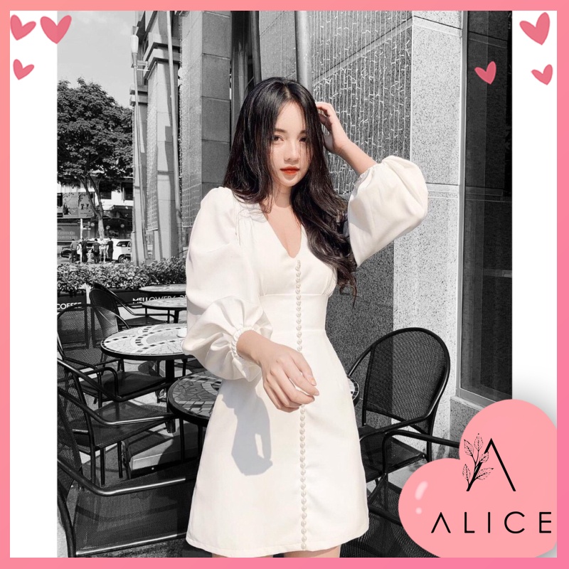 ĐẦM CỔ TIM TAY PHỒNG NÚT dự tiệc đầm trắng bigsize giá rẻ size lớn lady