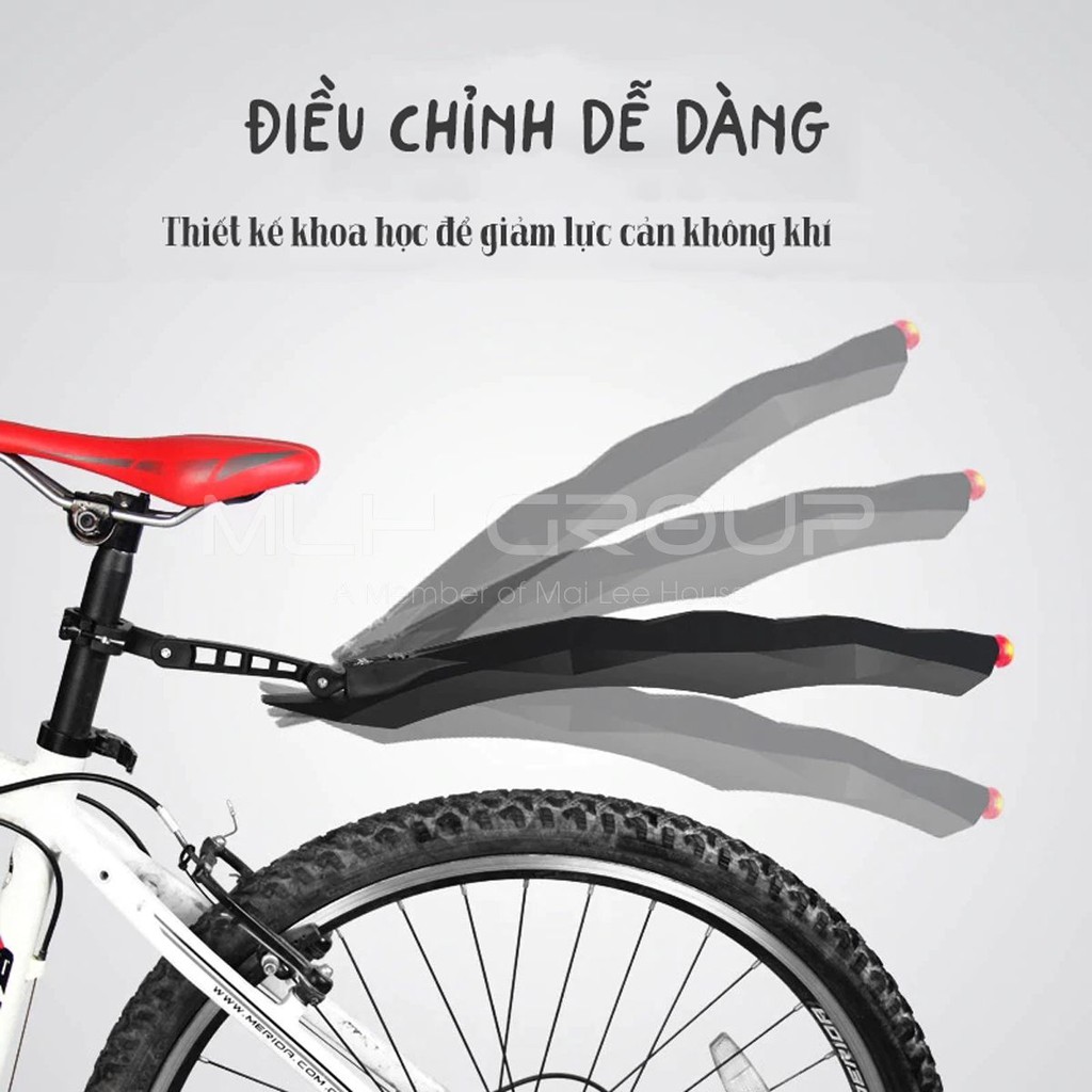 Bộ Vè Chắn Bùn Leo Núi Thể Thao Cho Xe Đạp Địa Hình,MTB Siêu Dẻo Mềm Chống Gãy 2 in 1 Tích Hợp Đèn Led Đuôi Cảnh Báo MLH