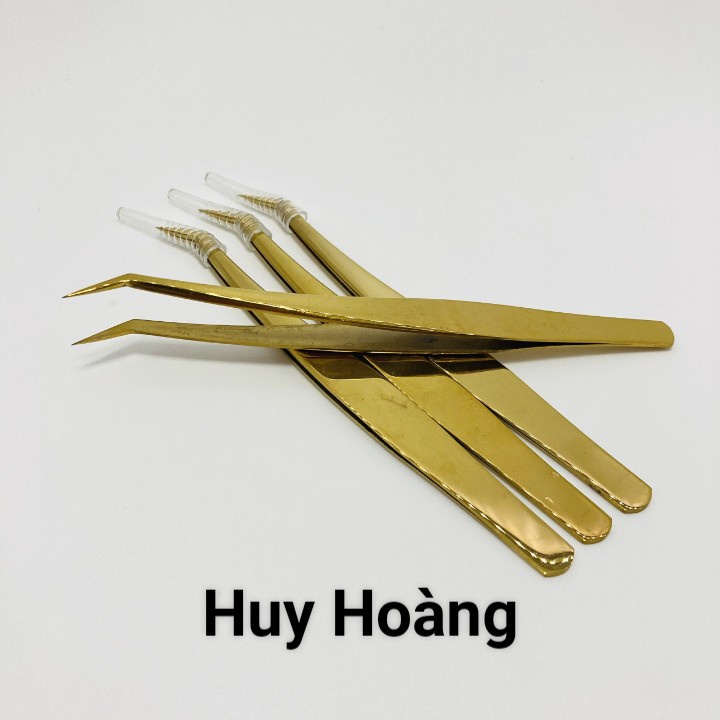 Nhíp cong 45 độ Vàng Nhám_ nhíp cong bao da mới (VÀNG)_dụng cụ mi_Huy Hoàng Mi