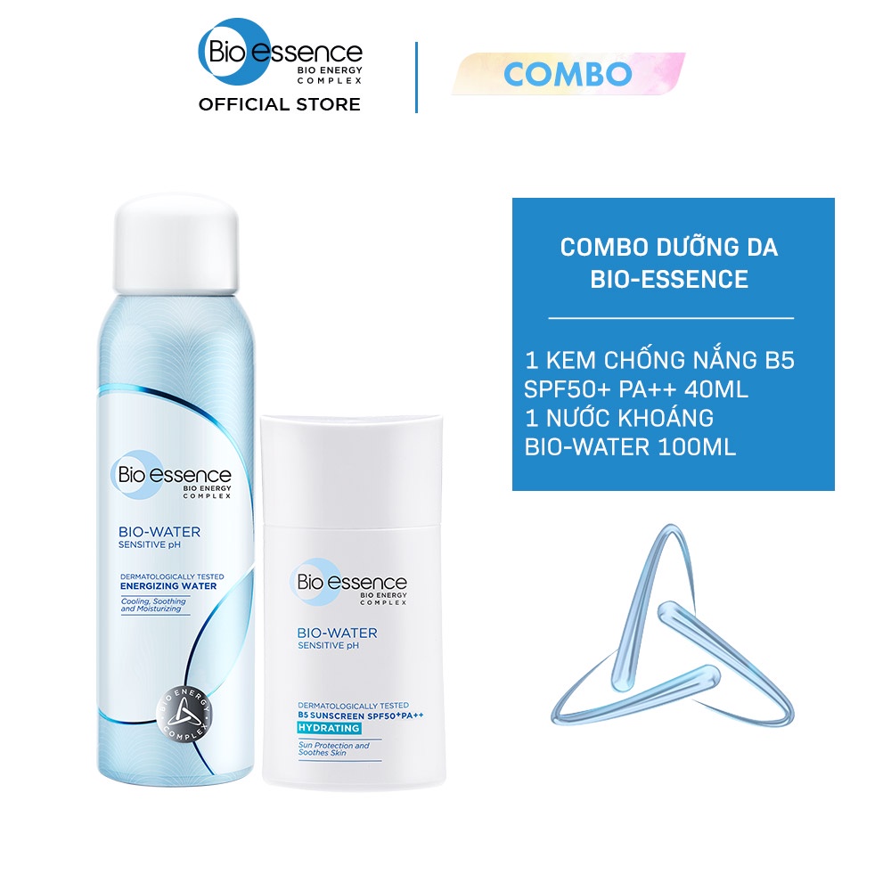 Combo dưỡng da Bio-Essence (Kem chống nắng Bio Water B5  Sunscreen SPF50+ PA++ 40ml+Xịt khoáng dưỡng da BioWater 100ml)