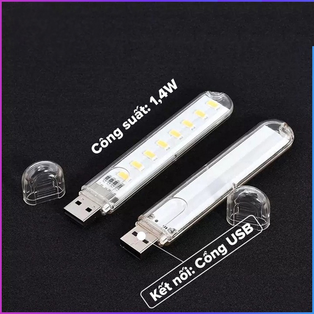 Đèn trợ sáng 8 bóng Led siêu sáng sử dụng cổng sạc USB , thích hợp ban đêm cắm trại phượt.4H