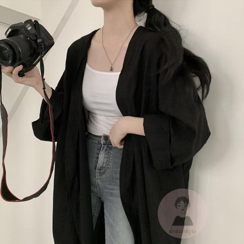 Áo Khoác Cardigan Tay Dài Dáng Rộng Màu Sắc Đơn Giản Dành Cho Nữ