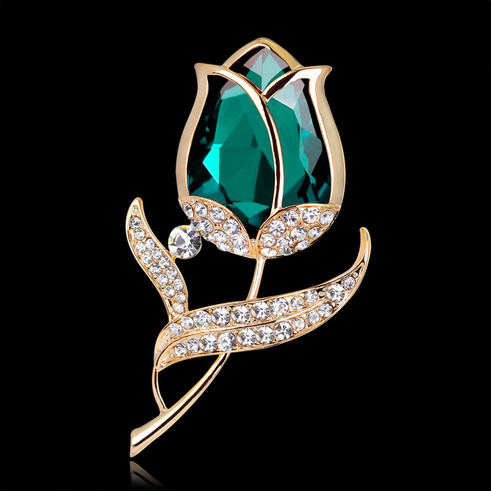 Trâm cài hình búp hoa hồng đính đá thời trang