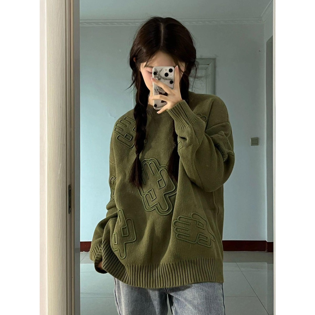 Áo Sweater Cổ Tròn Dáng Rộng Thiết Kế Mới Ngọt Ngào Thời Trang Thu Đông Cho Nữ